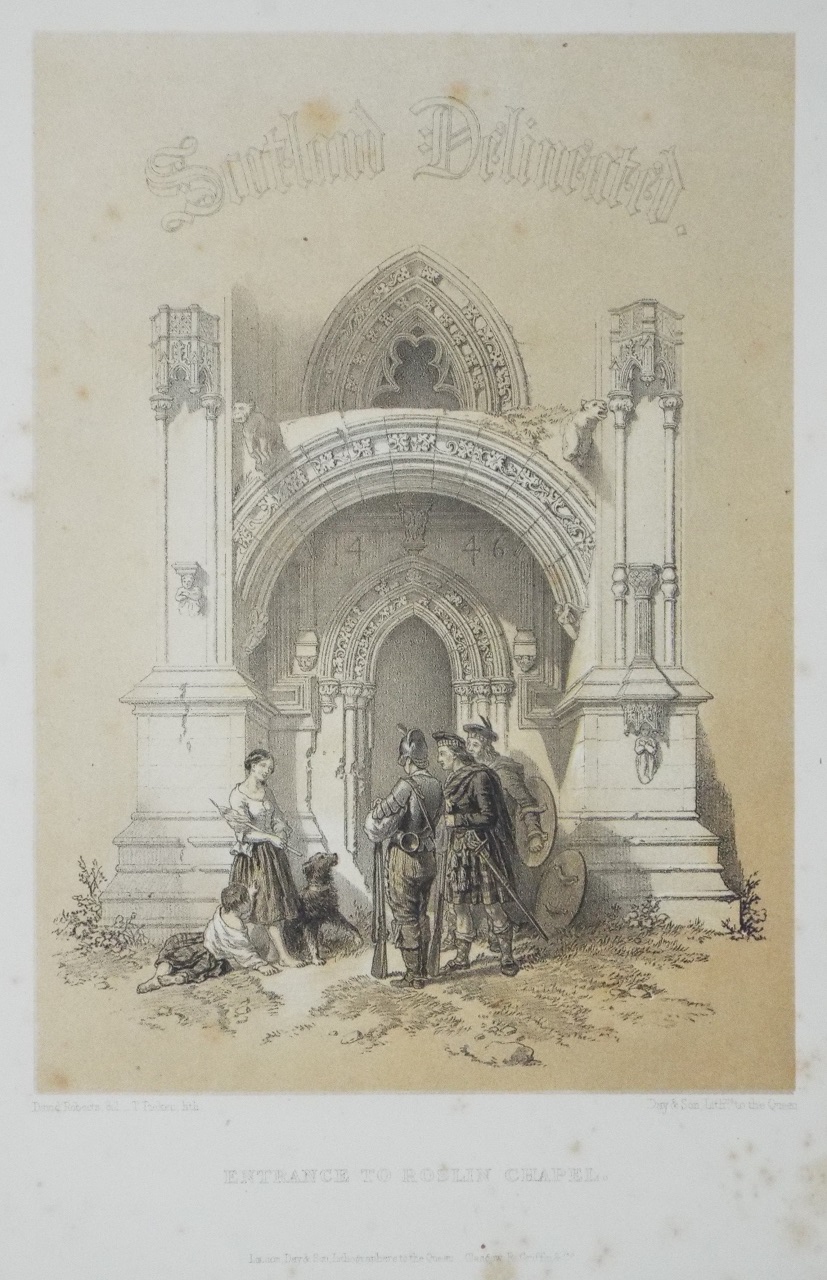 Lithograph - Entrance to Roslin Chapel. - Picken